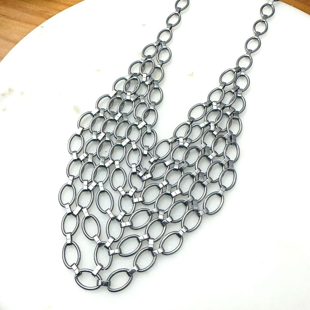 Chainmail Bib Oval Link Stainless Steel Statement Necklace - Picture 8 of 13